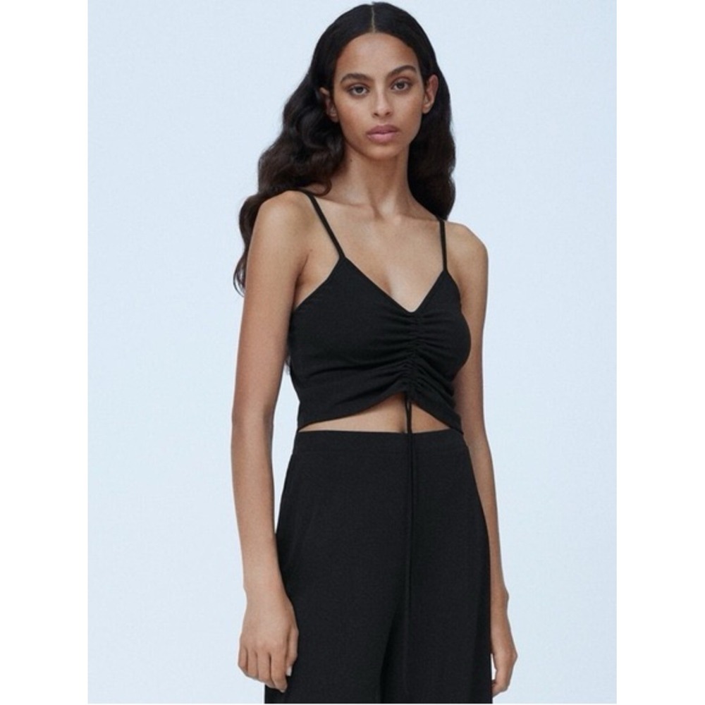 Zara Black Ruched Drawstring Cami Bralette Women's MD